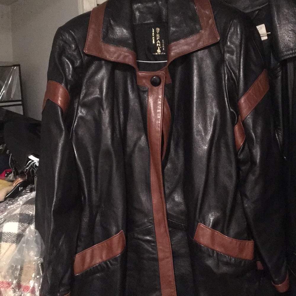 Black leather swing coat,